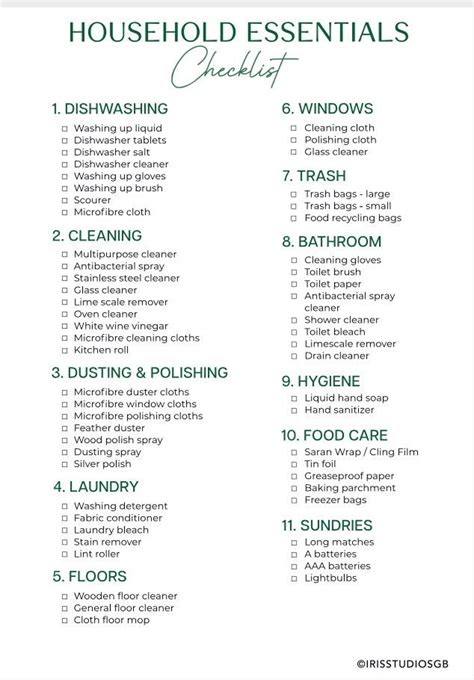 Household Essentials Checklist | House Planner | Home Management