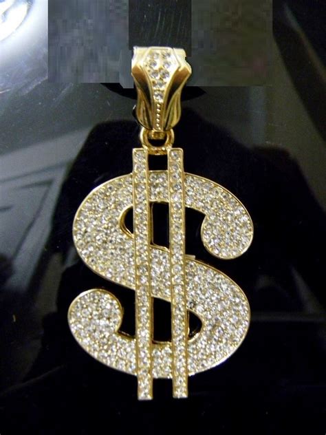 Gold Crystal Rap Hip Hop Pave Dollar Sign Money Rich Pendant Necklace Chain Ebay