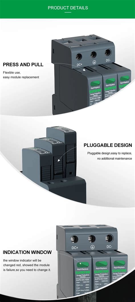 Suntree 3p T1 T2 Spd Dc 600v 800v 1000v 1200v 1500v 20ka 40ka Surge