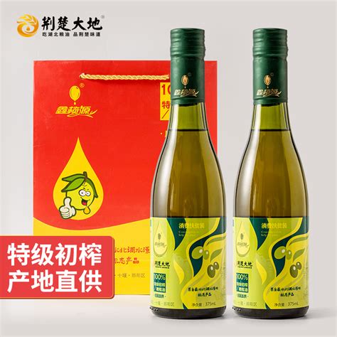 荆楚大地鑫榄源湖北十堰橄榄油特级初榨375ml2瓶食用油虎窝淘