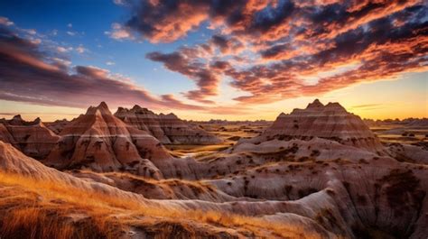 Premium Photo Stunning Photorealistic Landscapes Sunset Over Badlands