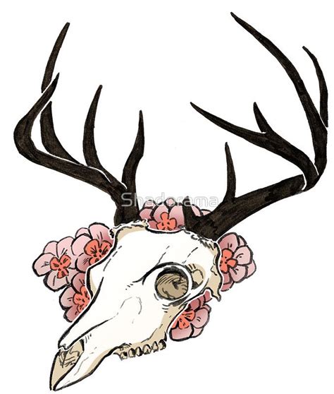 Deer Skull Drawing With Flowers