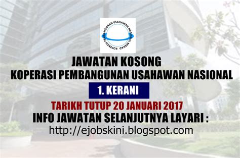 Jawatan Kosong Koperasi Pembangunan Usahawan Nasional 20 Januari 2017