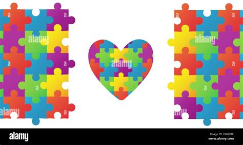 Image Of Colourful Puzzle Pieces Autism Awareness Month Heart Stock