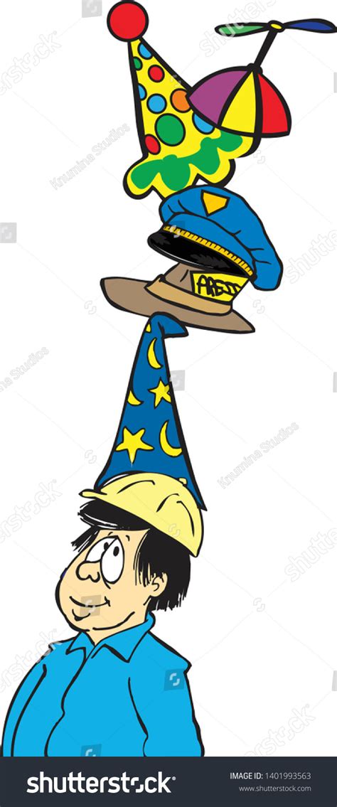 Cartoon Man Wearing Many Hats Business Stock Vector Royalty Free