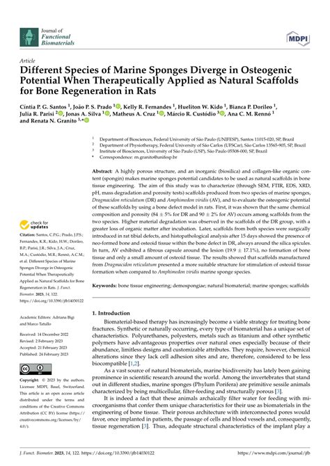 Pdf Different Species Of Marine Sponges Diverge In Osteogenic