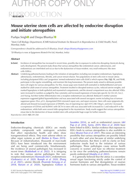 Pdf Mouse Uterine Stem Cells Are Affected By Endocrine Disruption And