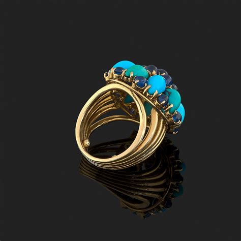 Bague Or Saphirs Et Turquoises