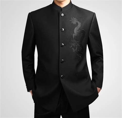 Black Chinese Tunic Suit Men S Traditional Stand Collar Suits Apec