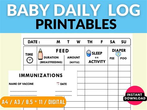 Baby Daily Log Printable For Infant Care Tracker For Daily Etsy