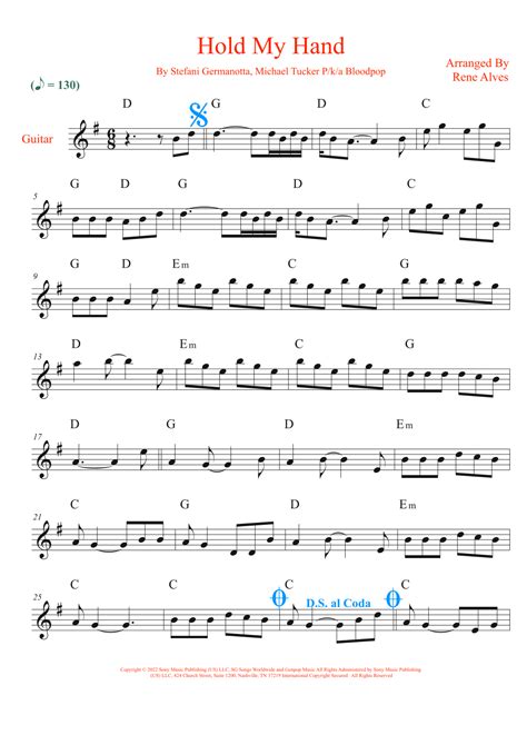 Hold My Hand Arr Rene Alves Sheet Music Lady Gaga Guitar And Piano