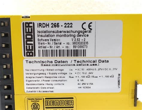 Bender A Isometer Serie Insulation Monitoring Device Irdh