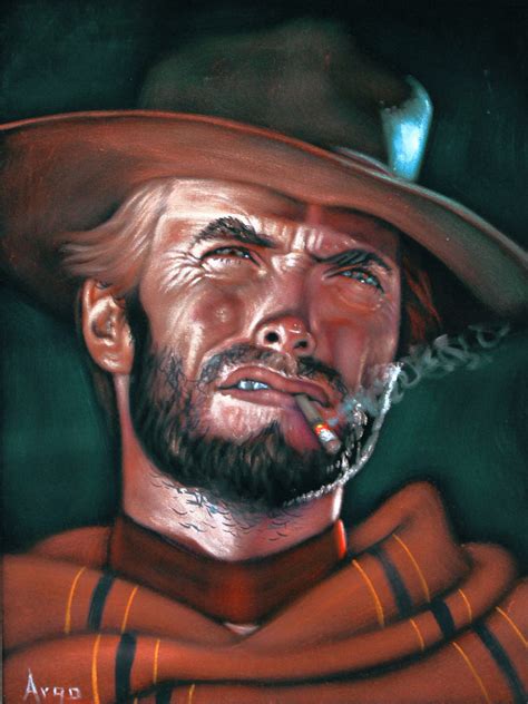 Clint Eastwood Spaghetti Western Original Oil Painting On Black Velve