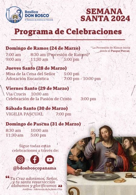 Programa Semana Santa Bas Lica Don Bosco Panam Bolet N Salesiano