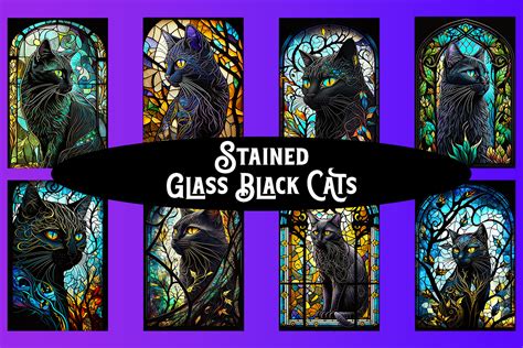 Stained Glass Black Cat Windows Graphic By Journey Joycreations