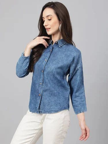 XS S M L XL XXL XXXL Janasya Women S Blue Denim Solid Shirt Style Top