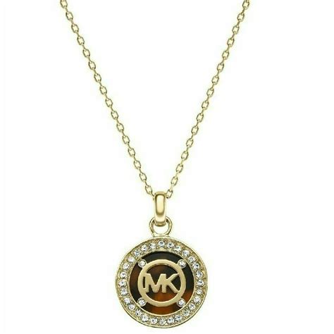 Michael Kors Gold Chain Crystal Pave Disk Tortoise Charm Necklace