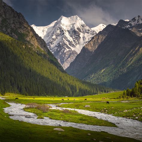 Kyrgyzstan Valley Lush Green Valley With The Towering Peak Flickr