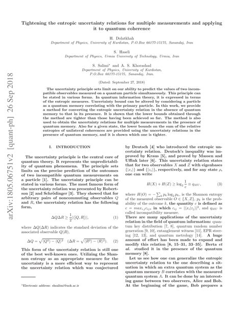 Pdf Tightening Entropic Uncertainty Relations For Multiple