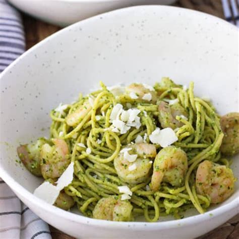 Spinach Avocado Pesto Shrimp Pasta My Sequined Life