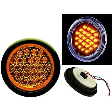 4 Round Brake Tail Light Turn Signal Reverse Red Amber White Led Light