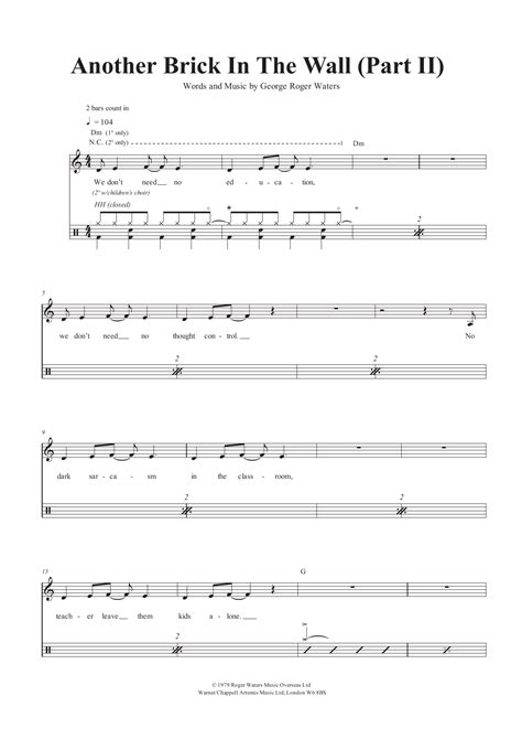 Another Brick In The Wall Part Ii By Pink Floyd Sheet Music For Drums