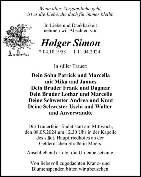 Traueranzeigen Von Holger Simon Trauer In Nrw De