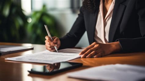 Premium Photo Woman Sitting At Desk Writing On Paper