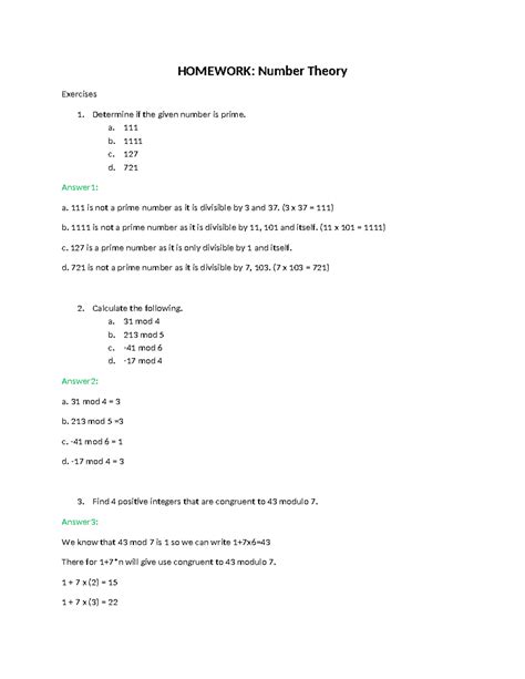 Homework Number Theory HOMEWORK Number Theory Exercises 1 Determine