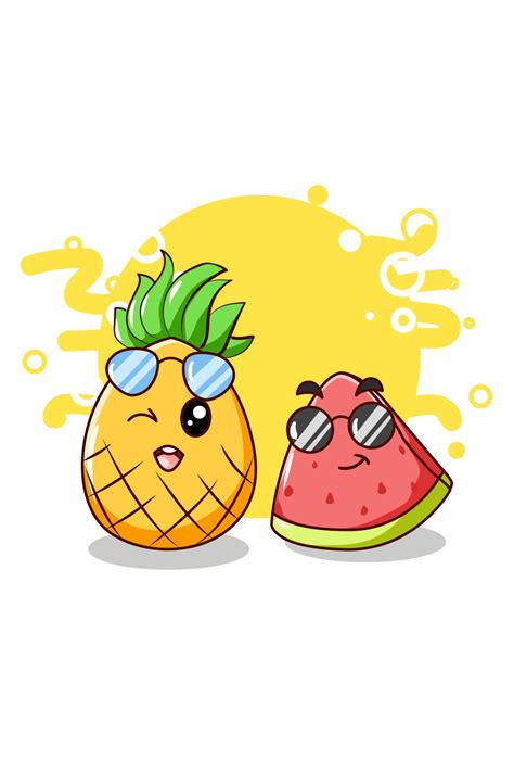 Happy and cute watermelon and pineapple in the summer cartoon 3226688 ...