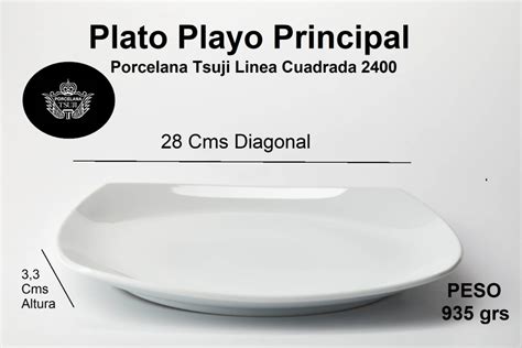 Plato Playo Mesa Cuadrado Blanco Porcelana Tsuji 2400 Bazar Maipu