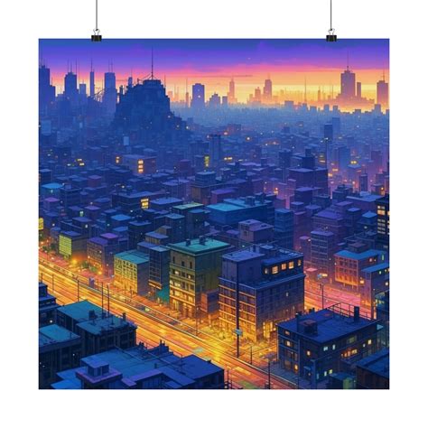 Pixel City Poster, Future City, Anime City Poster, Syfi Poster, Matte ...