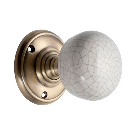 Sandleford Pittville Ceramic Mortice Knob Set Cream Crackle And Antique Brass Homebase