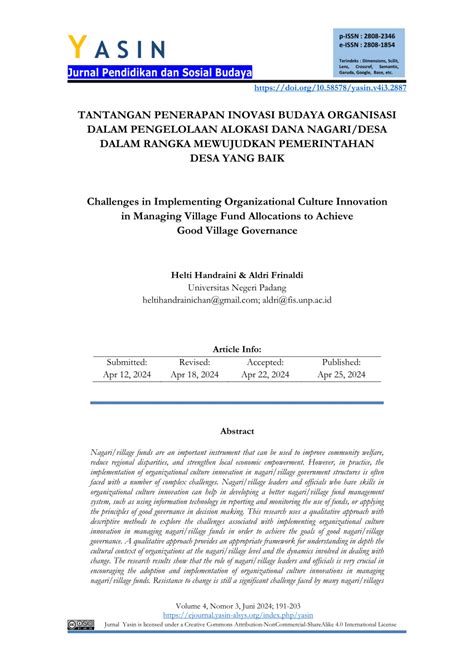 Pdf Tantangan Penerapan Inovasi Budaya Organisasi Dalam Pengelolaan