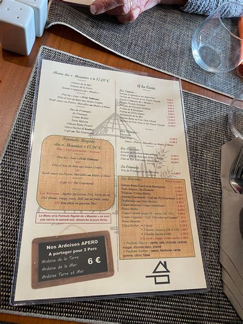 Menu Au Restaurant Le Moulin Boismont