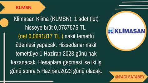 Eagle on Twitter Klimasan Klima KLMSN 1 adet lot hisseye brüt 0