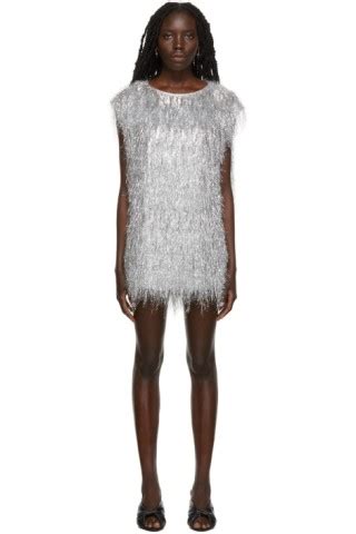 Silver Tinsel Short Dress By Dries Van Noten On Sale