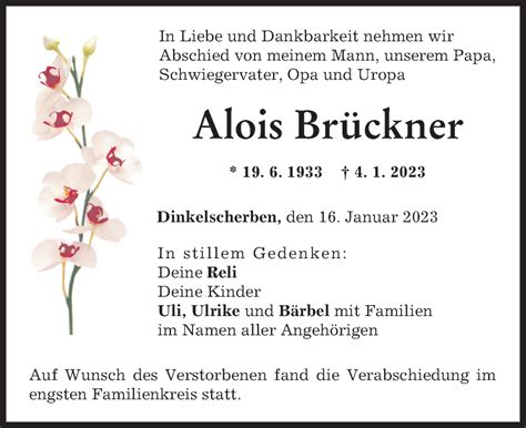 Traueranzeigen Von Alois Br Ckner Augsburger Allgemeine Zeitung