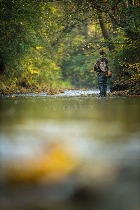 Handsome Fly Fisherman Fly Fishing On A Splendid Mountain River For