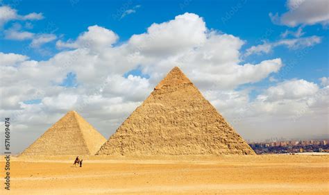 View of two the biggest Egyptian pyramids. The Great Pyramid of Giza ...