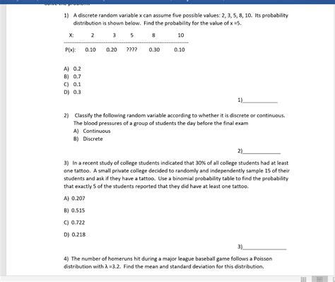 Solved 1 A Discrete Random Variable X Can Assume Five