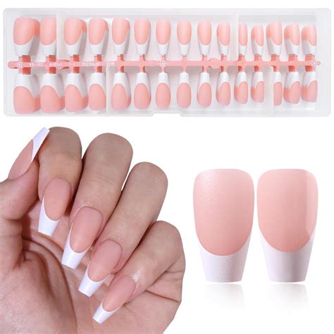 Luckforever 240pc French Gel X Nail Tips Long Coffin Fake Nails French Tips Press On