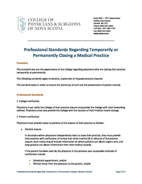 Temporarily Or Permanently Closing A Medical Practice College Of Physicians And Surgeons Of Nova