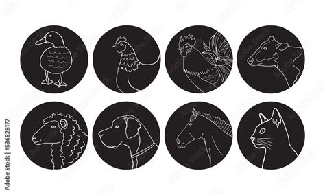 Minimalist One Line Animals Set. Farm animals one line hand drawing ...