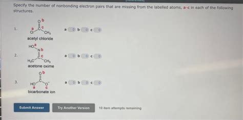 Solved Specify the number of nonbonding electron pairs that | Chegg.com