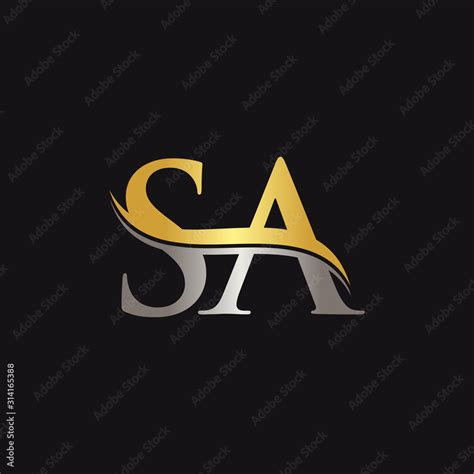 Gold And Silver letter SA Logo Design with black Background. SA Letter ...