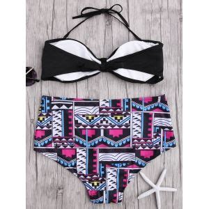 Black S High Waisted Geometric Print Halter Bikini Swimwear Rosegal