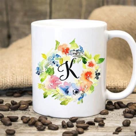 Custom Monogram Mug Floral Monogram Initial Coffee Mug Floral Mug