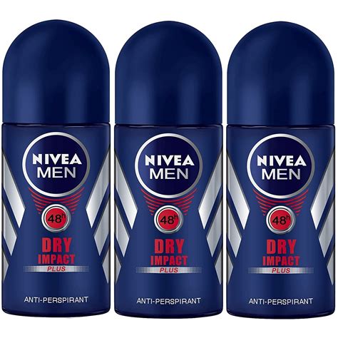 Nivea For Men Dry Impact Antiperspirant Deodorant Roll On 50Ml 3 Pack