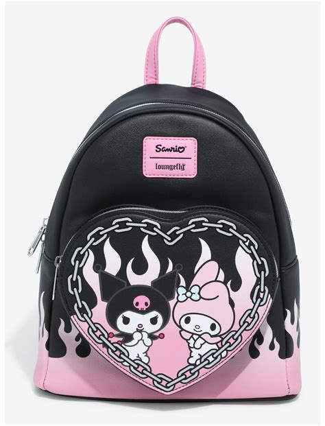 Loungefly My Melody And Kuromi Flame Heart Mini Backpack Hot Topic Mini Backpack Loungefly